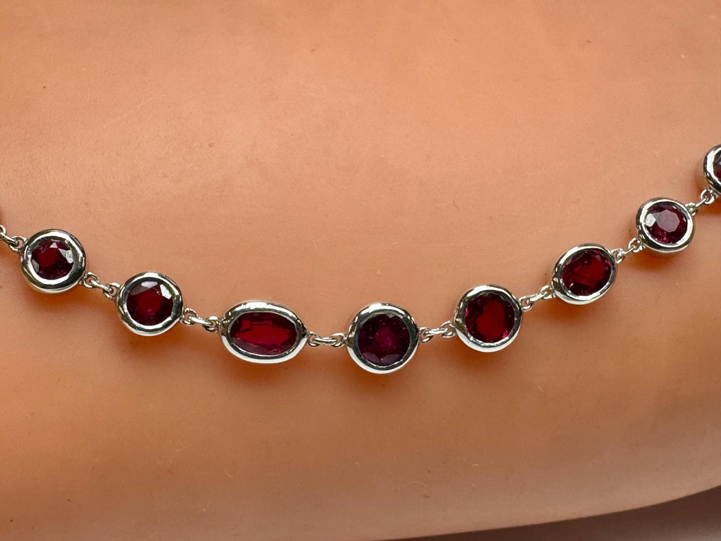 18K White Gold Ruby Bracelet: Multi-Shape Gemstones, Fine Jewelry