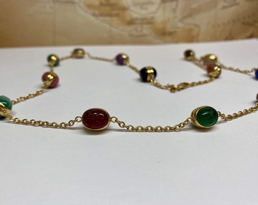 14K Yellow Gold Chain And Multi Color Stone Station  24" Necklace
