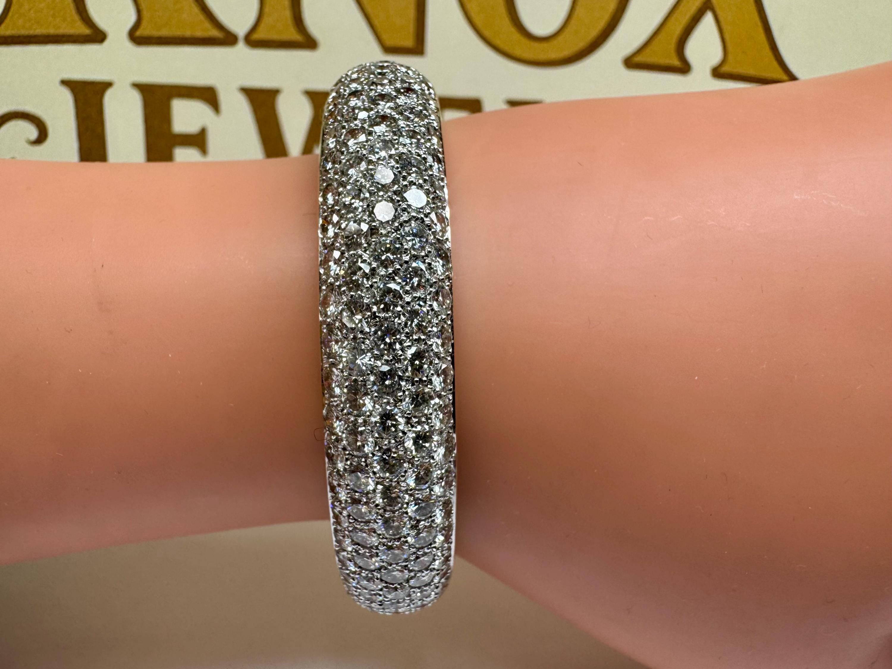 14K Yellow Gold 11.25CTW Diamond Bangle Bracelet: 5-Row Prong Set, F-G Color, VS Clarity
