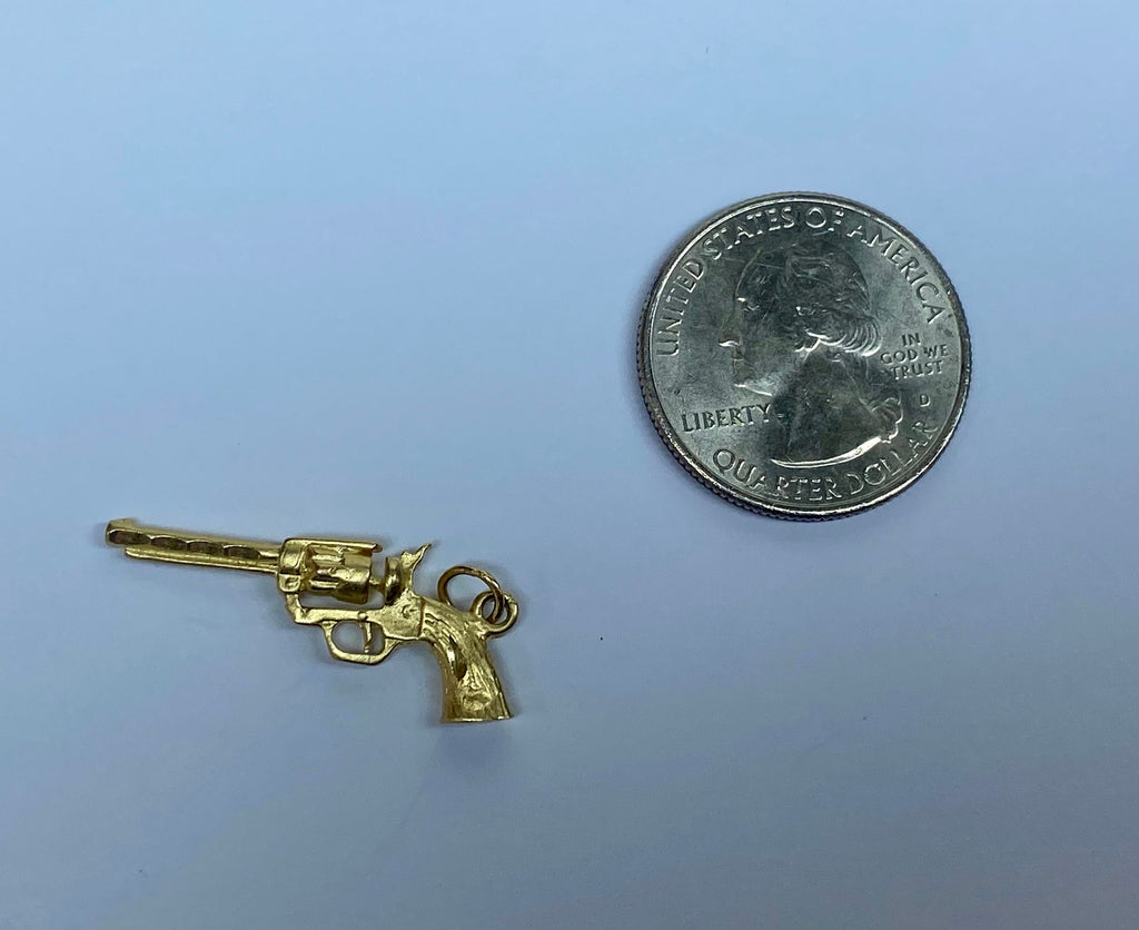 14K Yellow Solid Gold 3D Revolver Pistol Gun Pendant/Charm !!!!