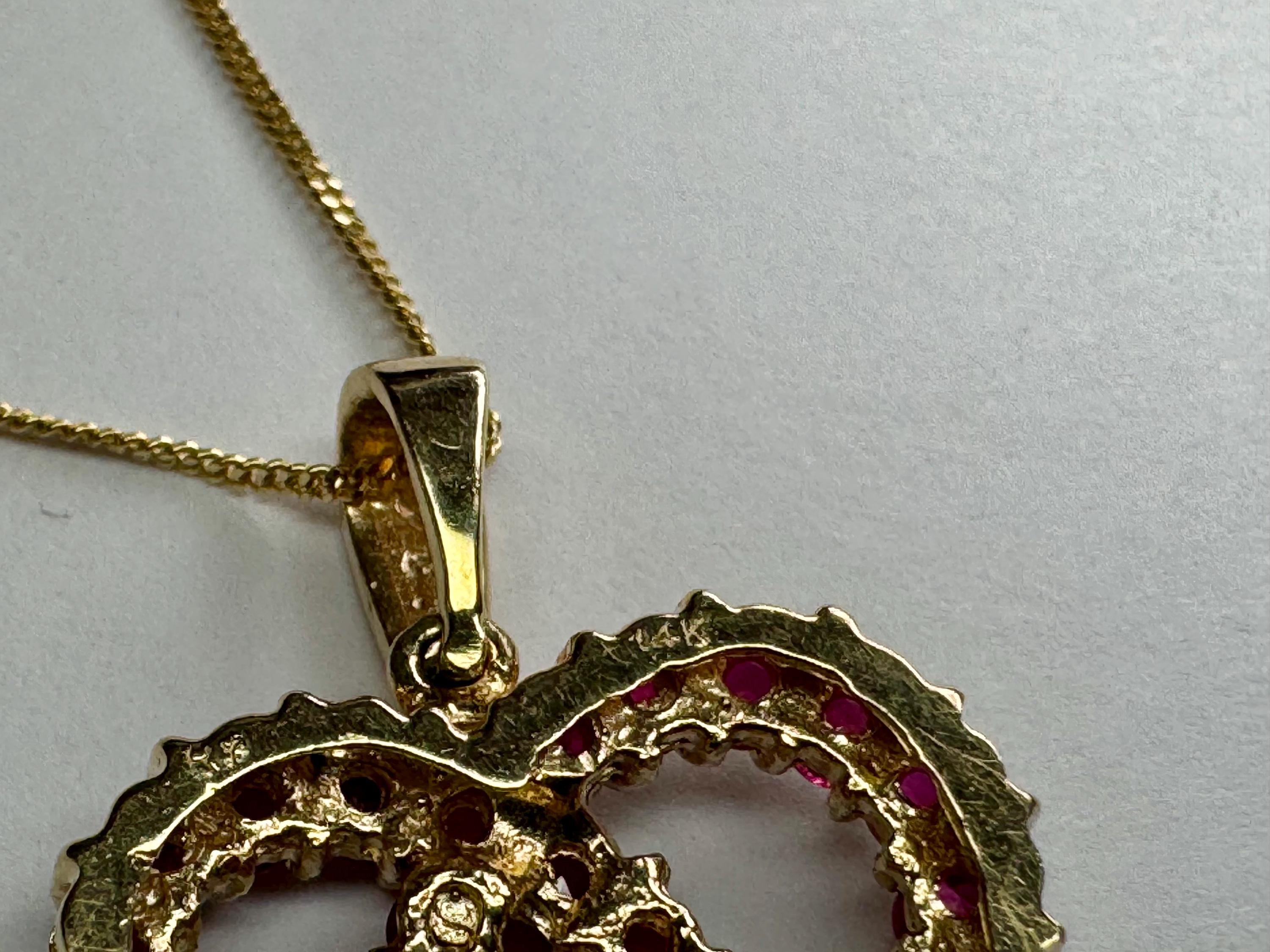 14K Yellow Gold Ruby Heart Pendant Necklace - Adjustable Length