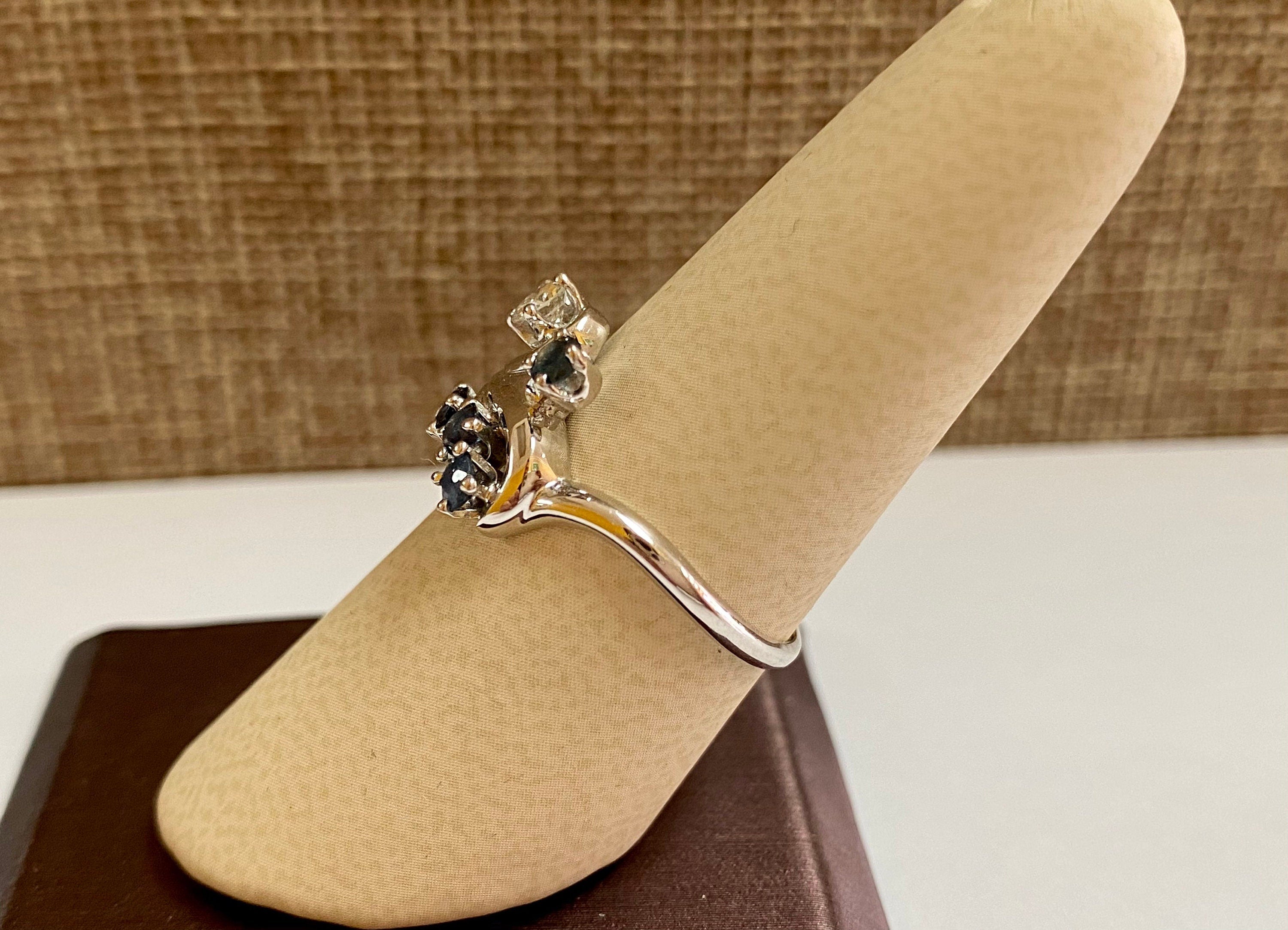 14k Solid White Gold Diamond And Blue Sapphire Statement Ring!!!!!