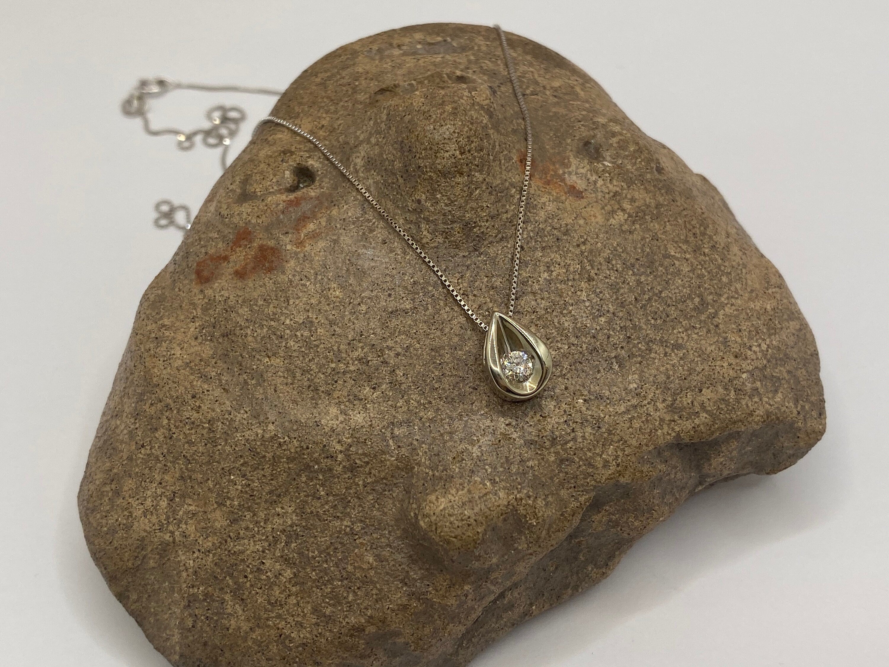 14K White Gold Diamond Pear Pendant (0.10 ct TCW)