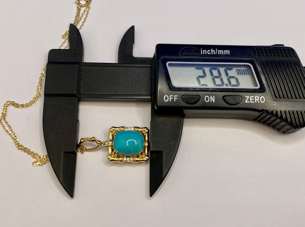 14K Yellow Gold Turquoise Pendant Necklace with Diamond Accents
