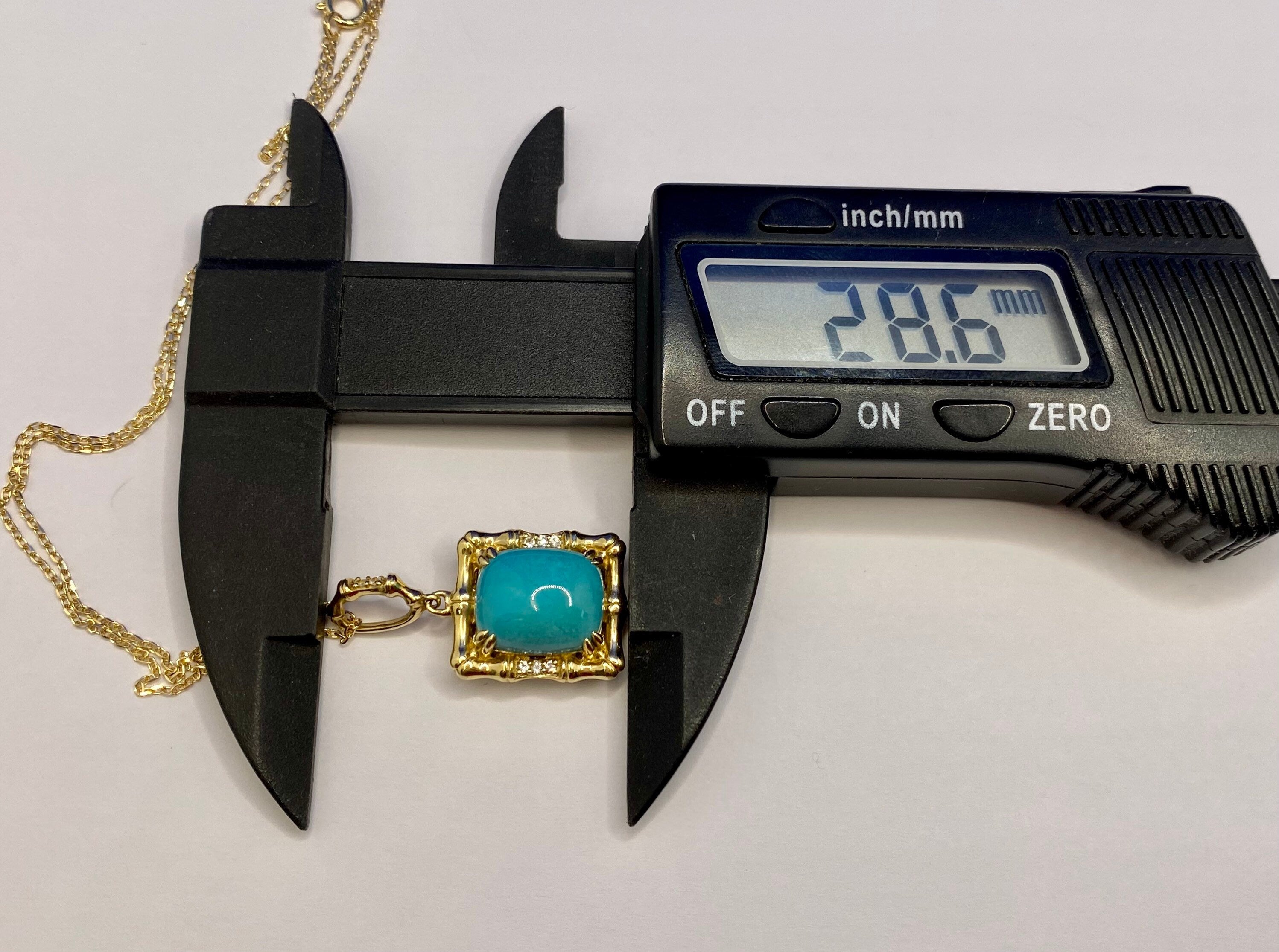 14K Yellow Gold Turquoise Pendant Necklace with Diamond Accents