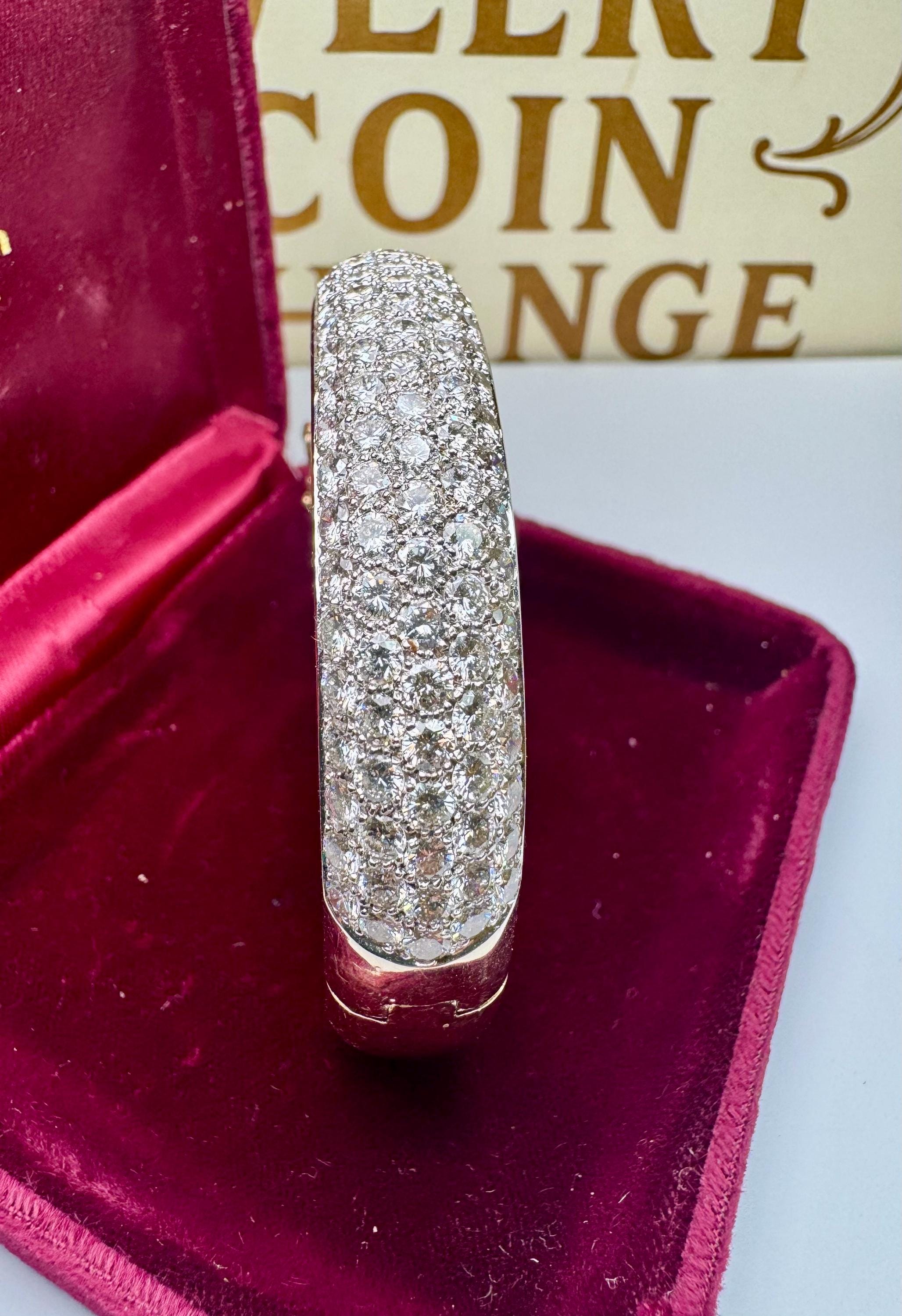 14K Yellow Gold 11.25CTW Diamond Bangle Bracelet: 5-Row Prong Set, F-G Color, VS Clarity