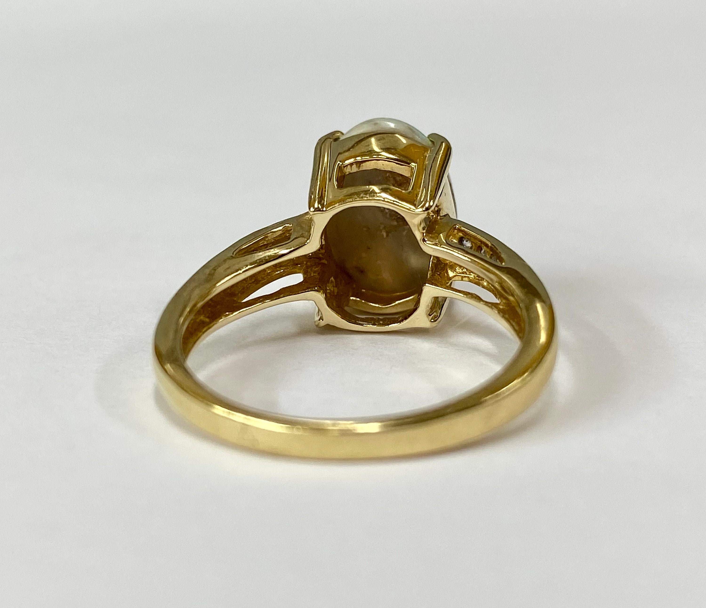 14K Yellow Gold Andamooka Opal Diamond Ring
