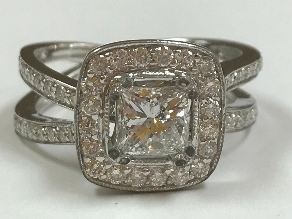 14K White Gold Princess Cut Diamond Ring - .99 Ct, Size 7.5