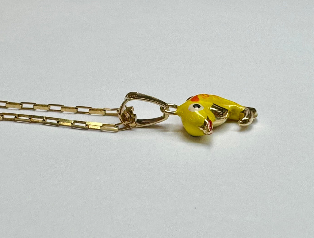 14K Yellow Gold Enamel Dolphin Charm Pendant - Italy