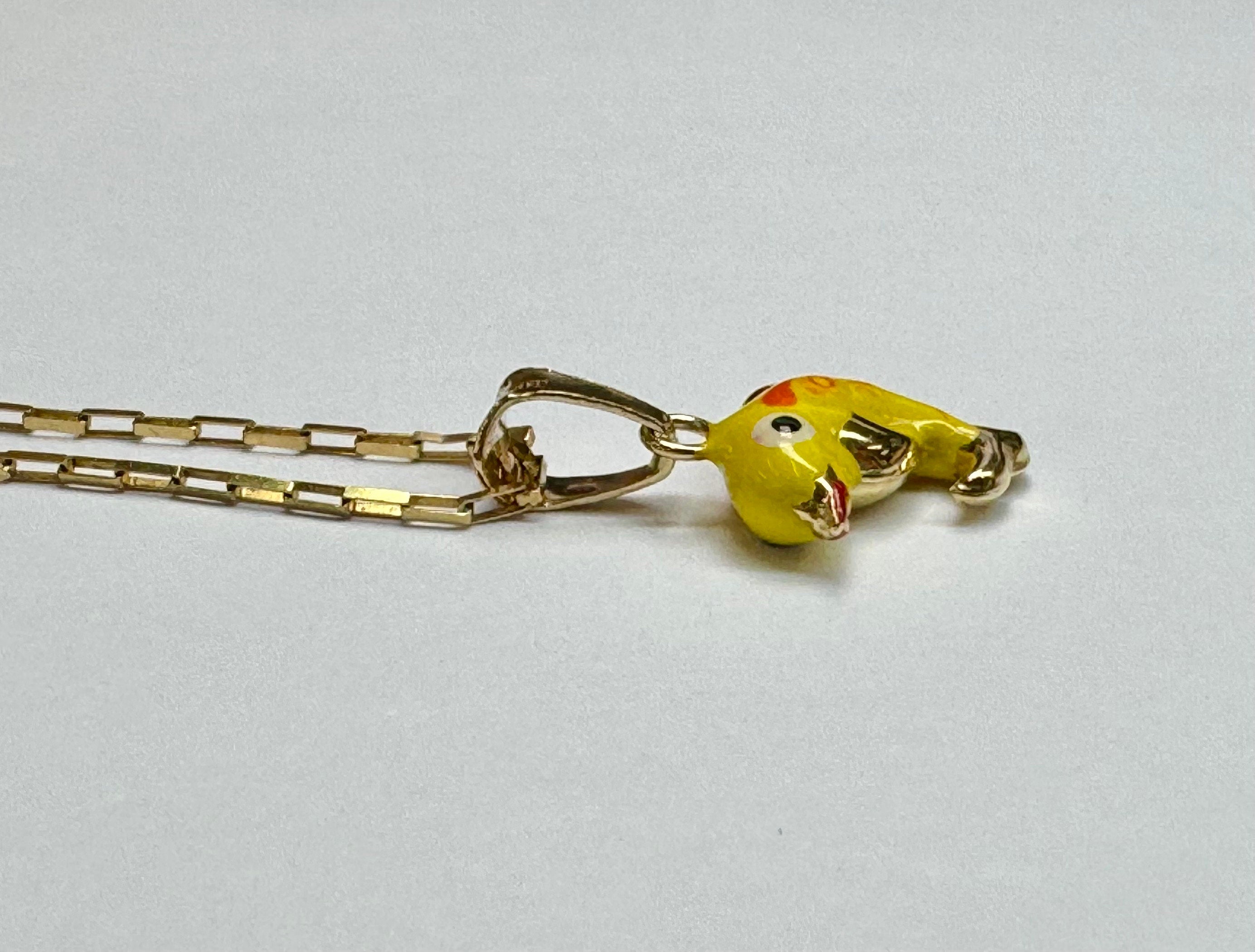 14K Yellow Gold Enamel Dolphin Charm Pendant - Italy