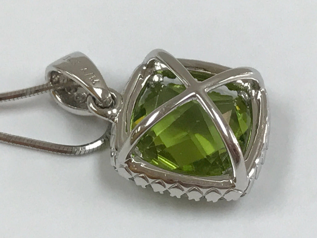 14K White Gold Peridot Ring and Necklace Set: Diamond Accents
