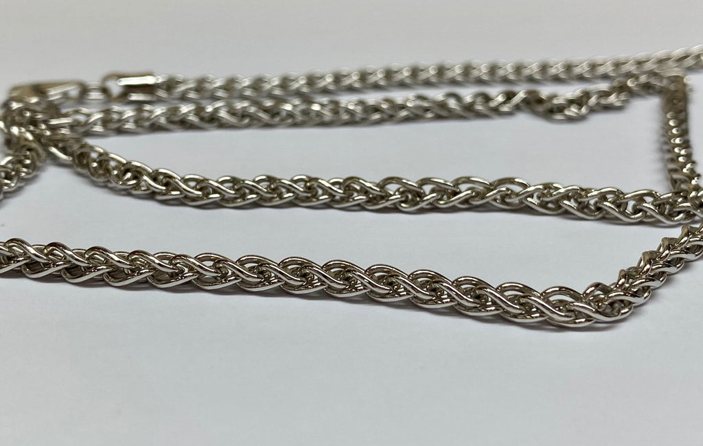 14K Solid White Gold 22" Double Wheat Link Chain Necklace!!
