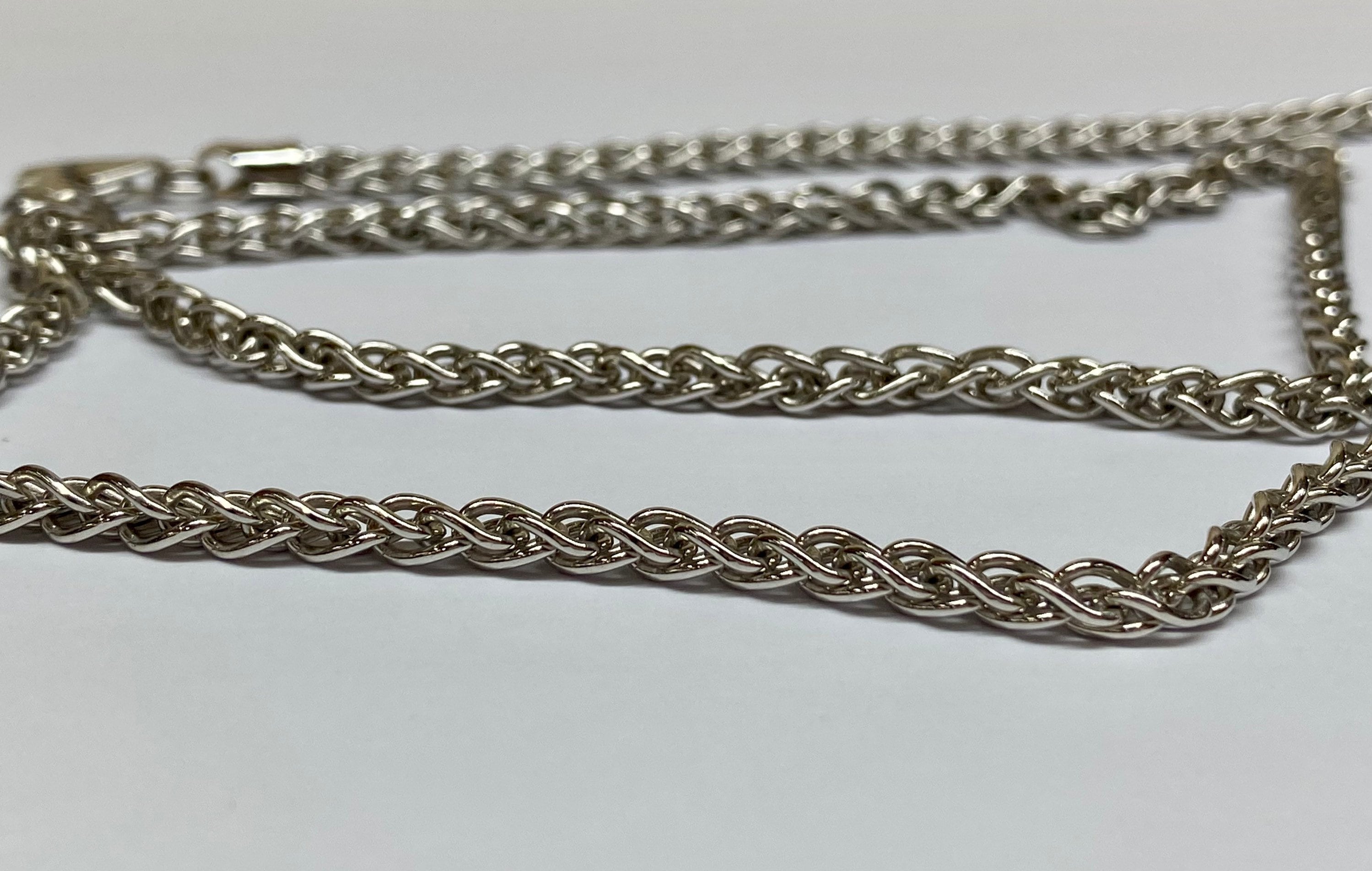 14K Solid White Gold 22" Double Wheat Link Chain Necklace!!
