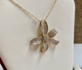 14K Yellow Solid Gold Necklace And Flower Pendant With Diamond Accents!!!!