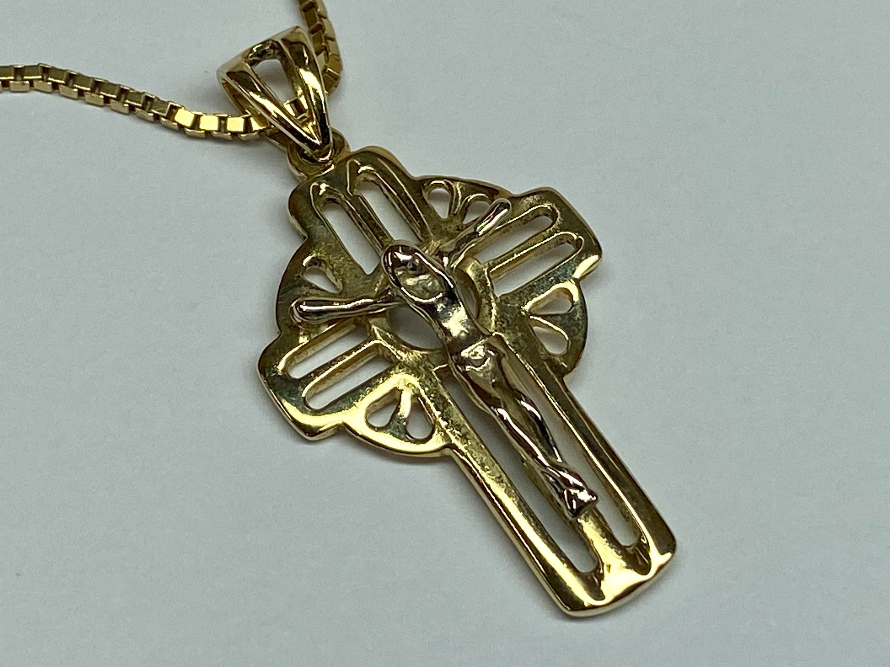 14K Two Tone Gold Cross Pendant Necklace - Italy