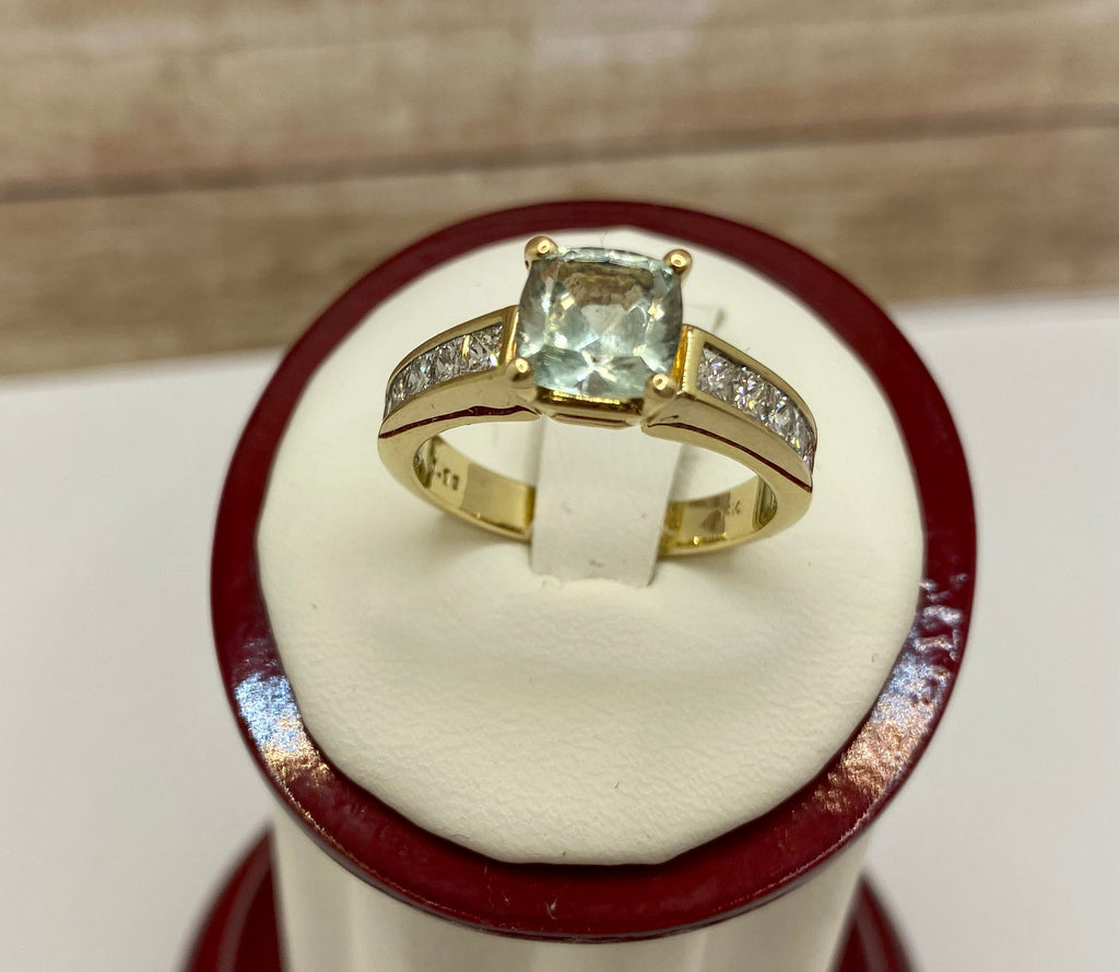 14K Yellow Gold Aquamarine Diamond Statement Ring, Size 8