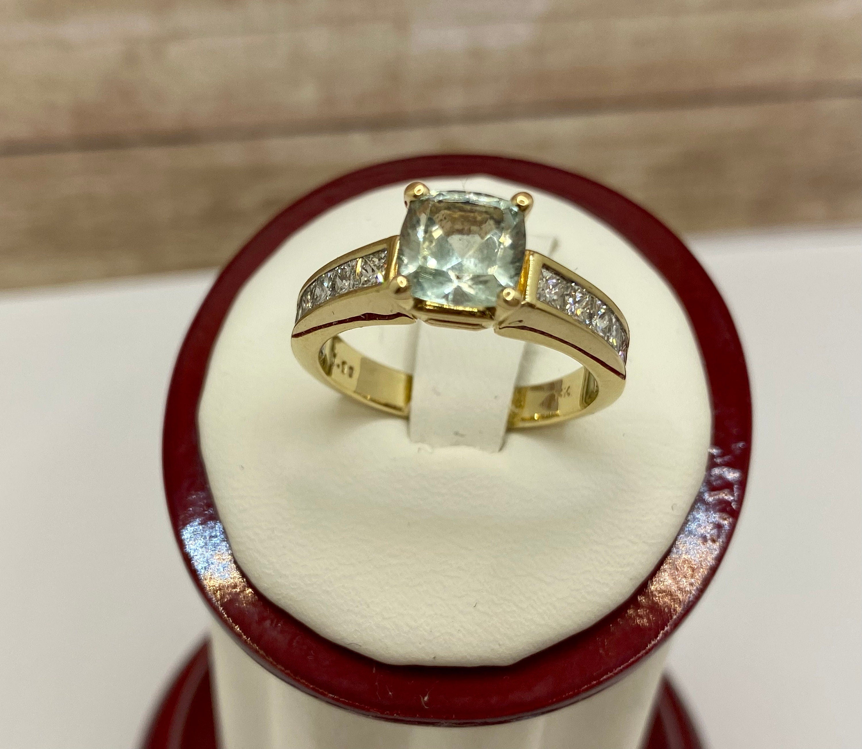 14K Yellow Gold Aquamarine Diamond Statement Ring, Size 8