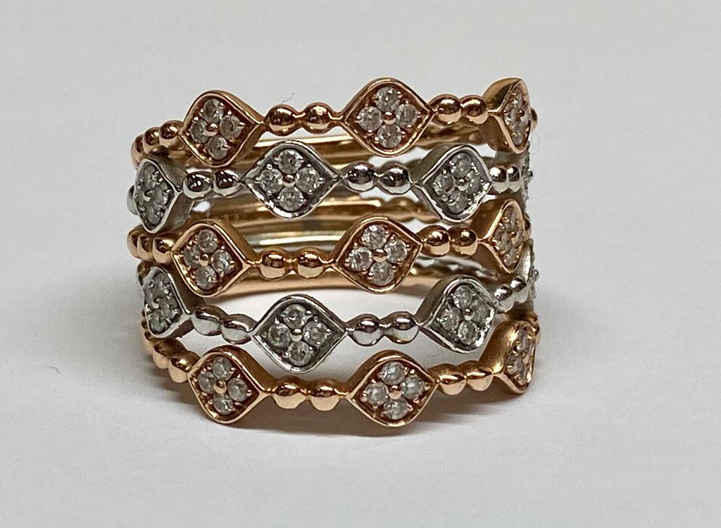 14K Bi-Color White  And Rose Gold Diamond Fashion Ring !! Size 6 1/4
