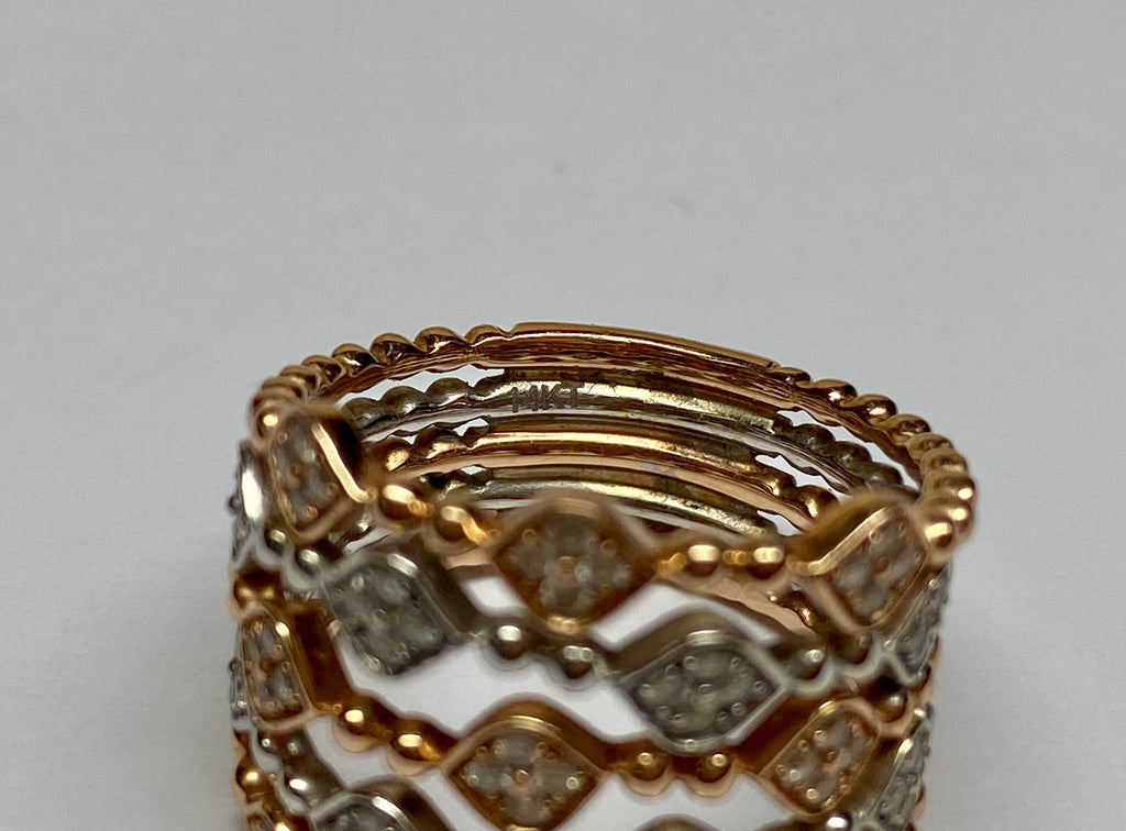 14K Bi-Color White  And Rose Gold Diamond Fashion Ring !! Size 6 1/4