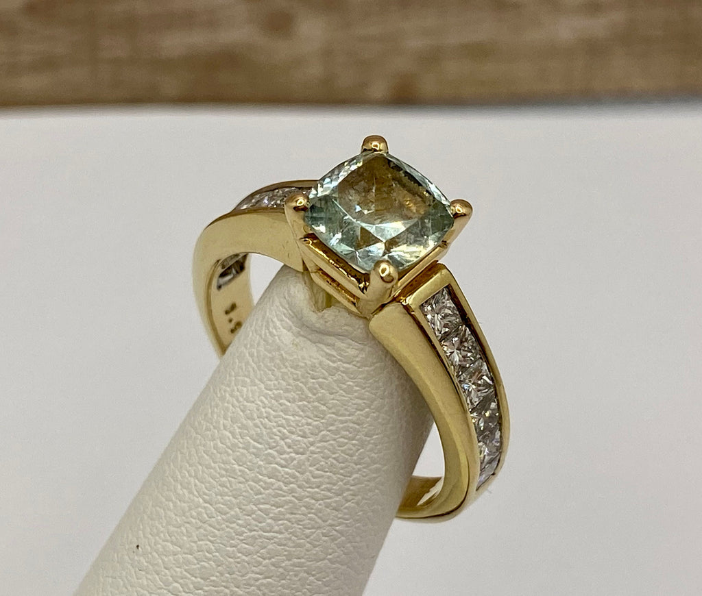 14K Yellow Gold Aquamarine Diamond Statement Ring, Size 8