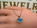14K yellow Gold Evil Eye Pendant/Charm With Small Round White Cz!!