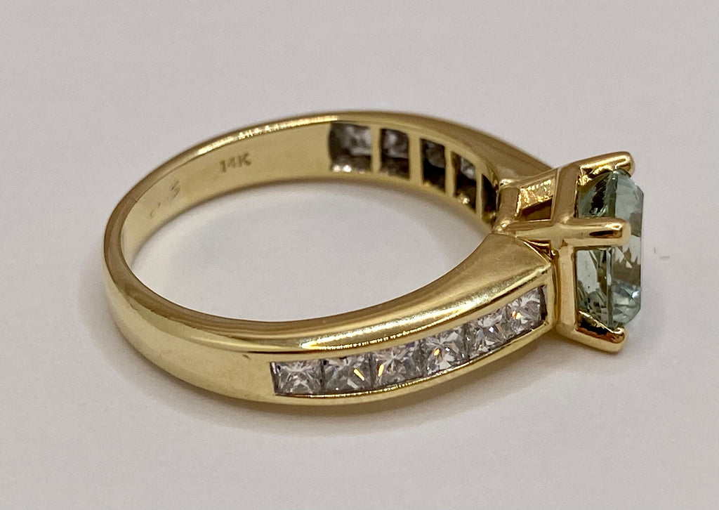 14K Yellow Gold Aquamarine Diamond Statement Ring, Size 8