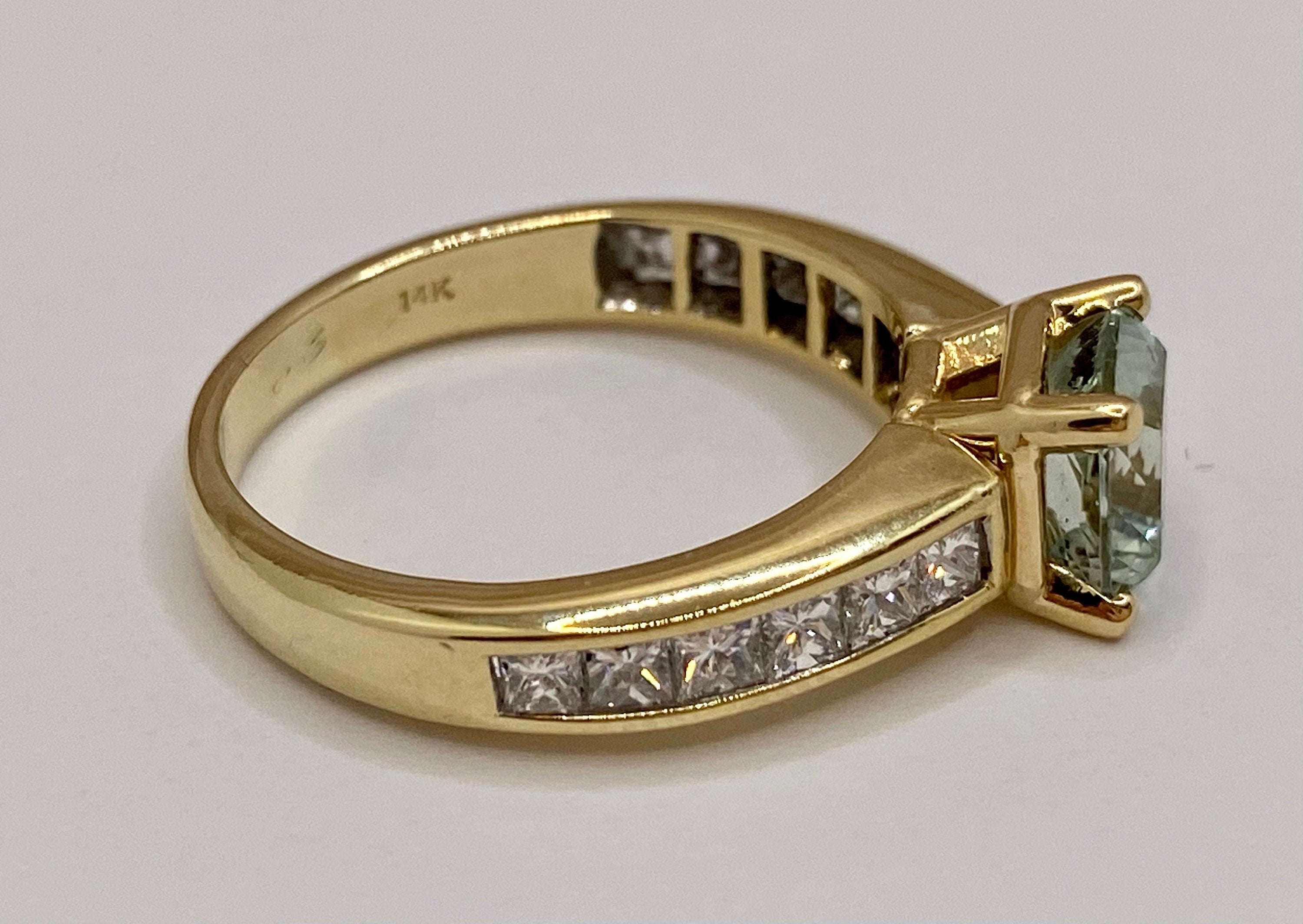 14K Yellow Gold Aquamarine Diamond Statement Ring, Size 8