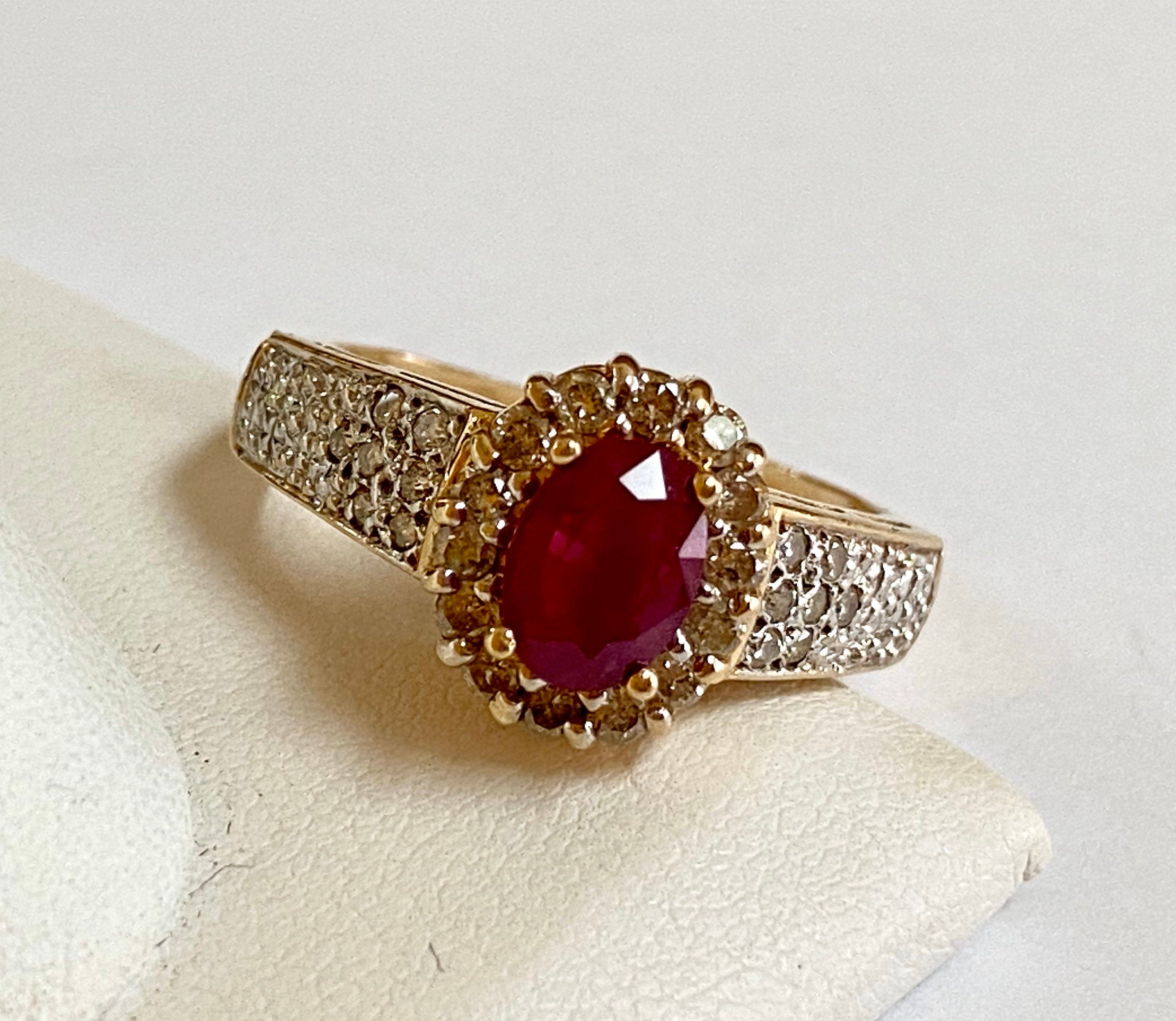 14K Yellow Gold Ruby and Diamond Ring, Size 7