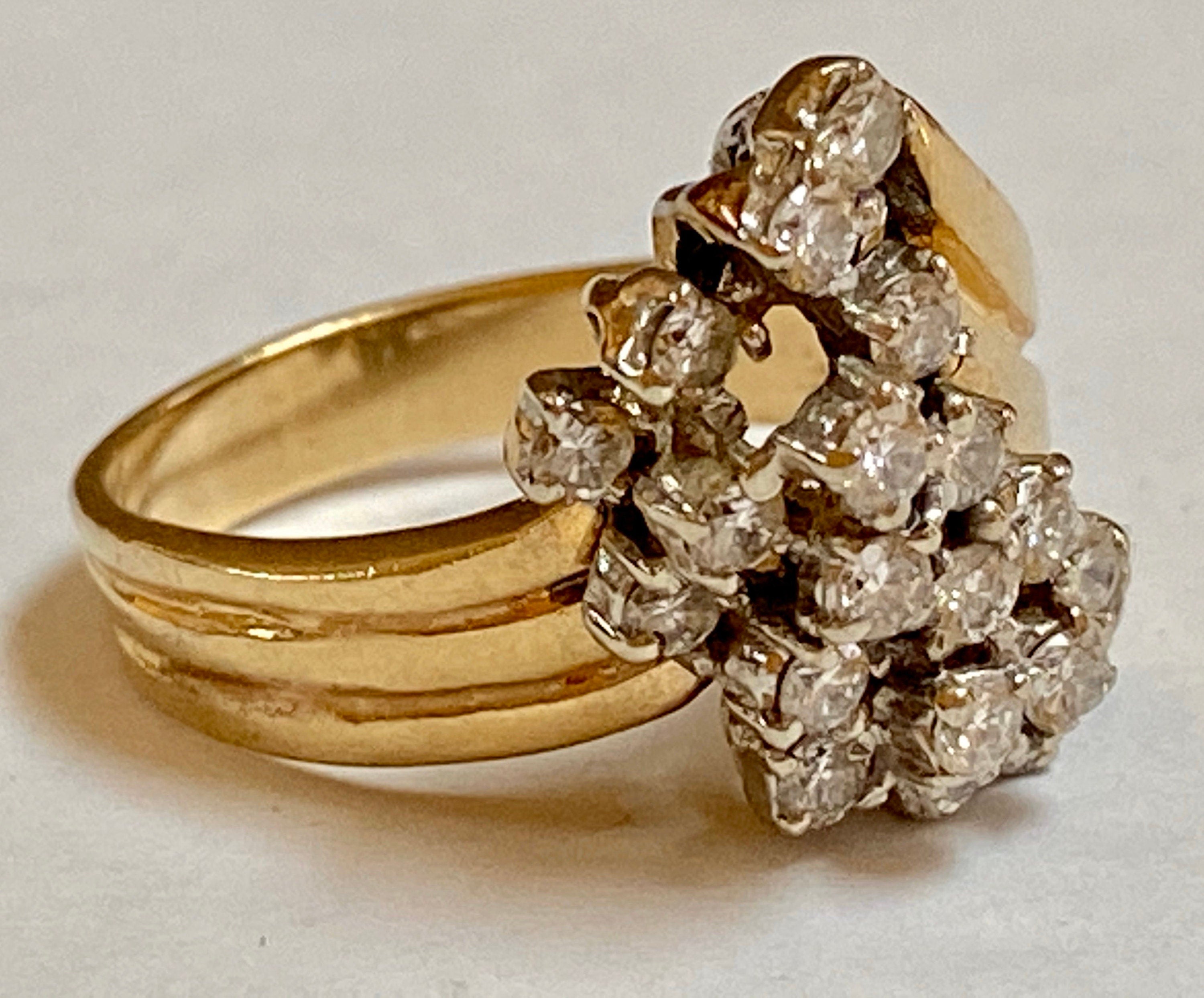 14K Yellow Solid Gold Diamond Cluster Women's Ring!!!! Size 5