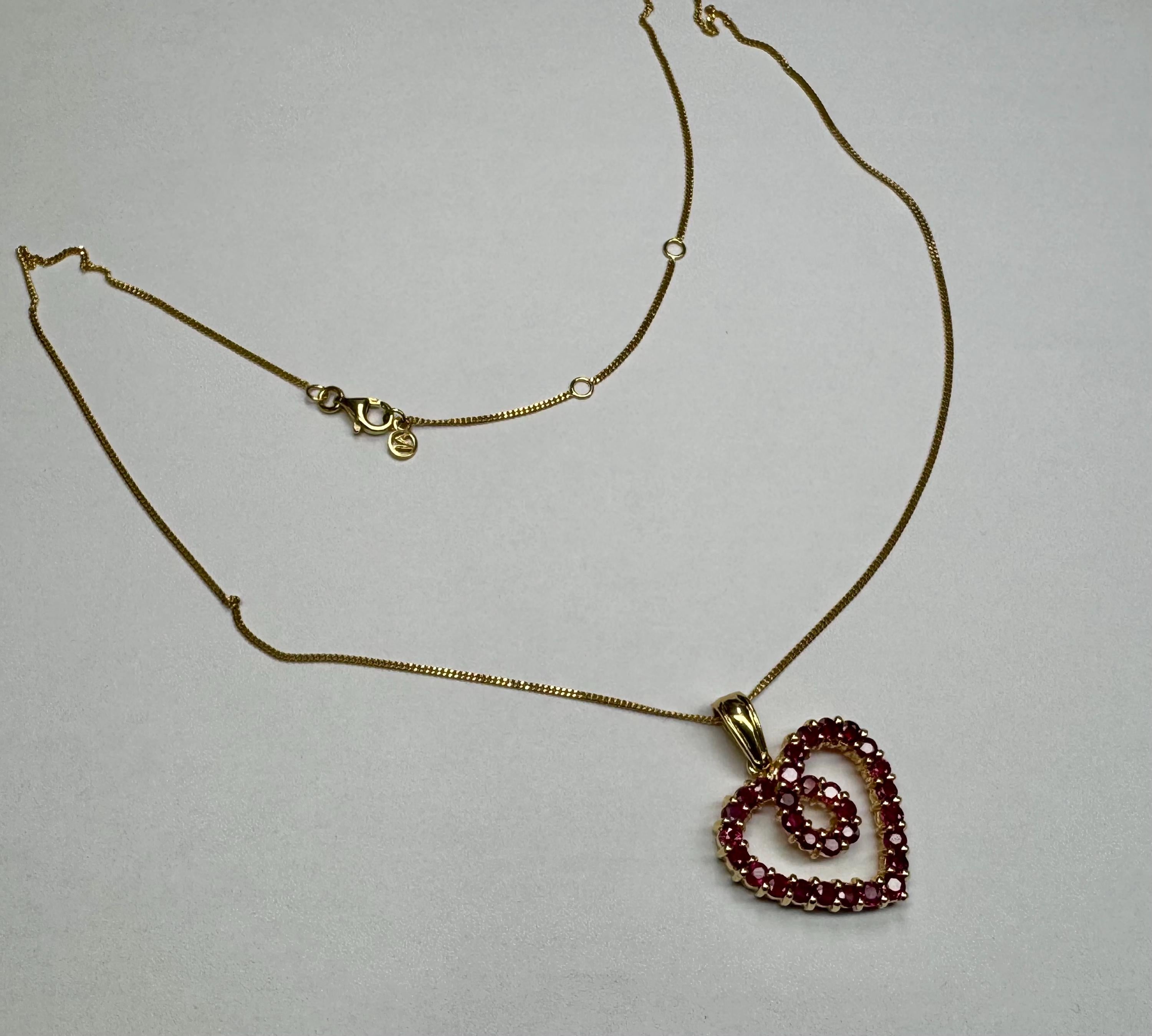 14K Yellow Gold Ruby Heart Pendant Necklace - Adjustable Length