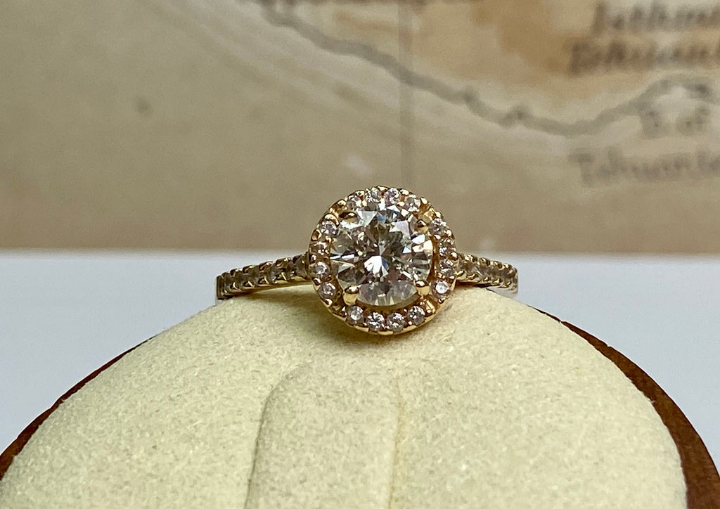 14K Yellow Gold Diamond Halo Engagement Ring - 1 CT, Size 7