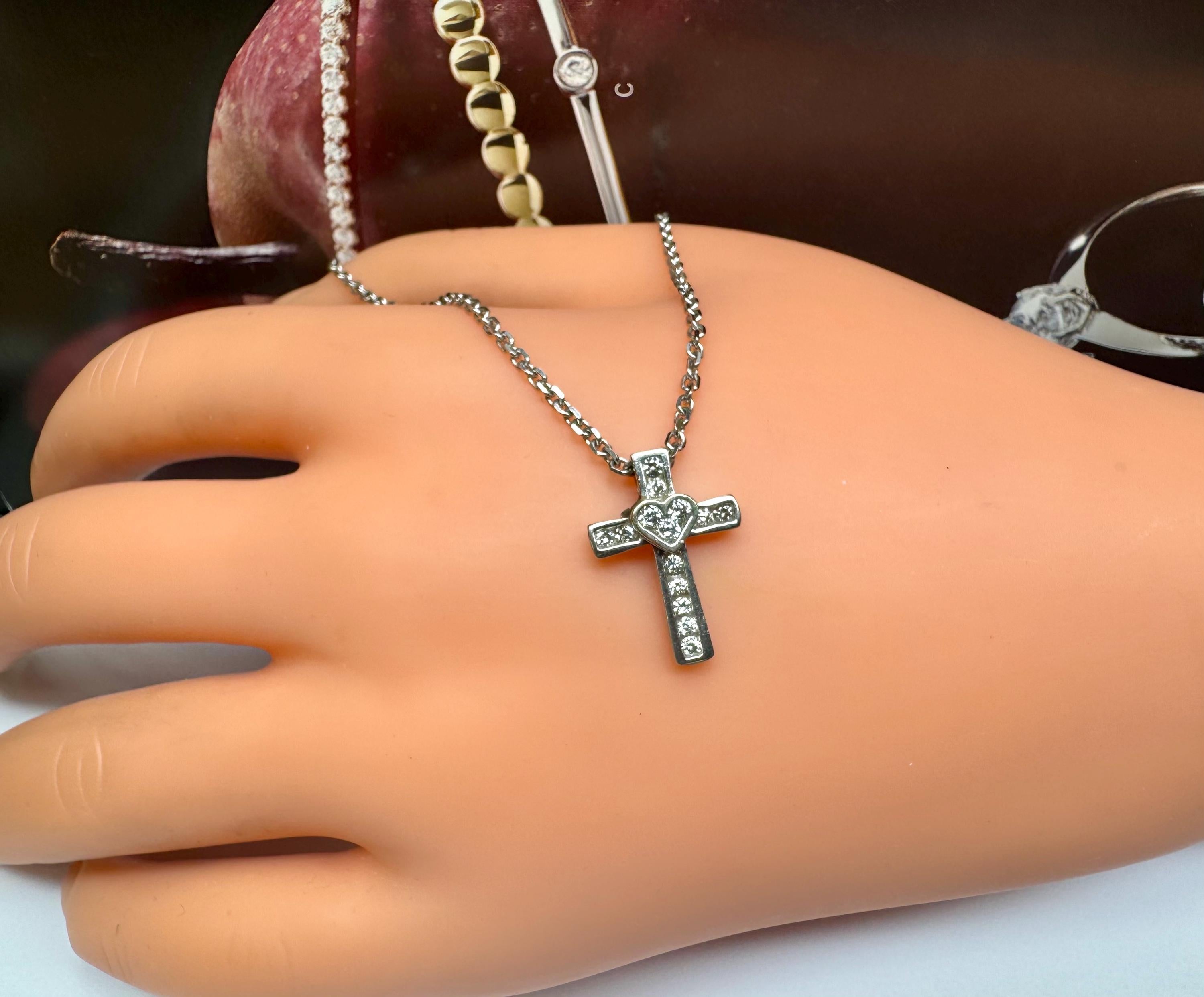 14K White Gold Diamond Cross Pendant Necklace, 16" Chain