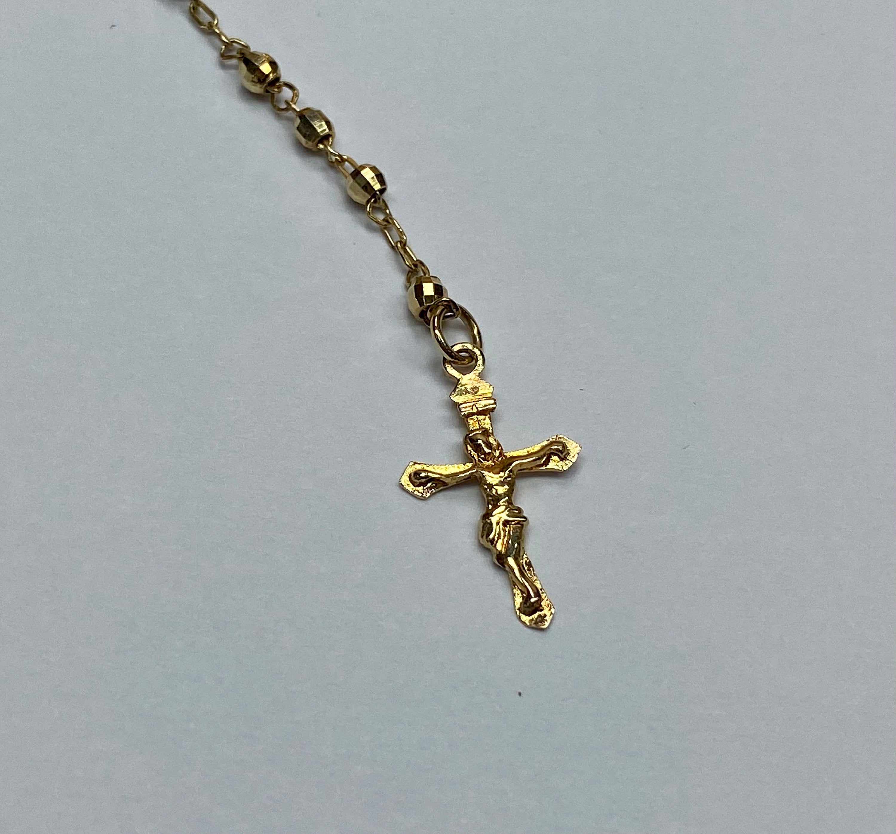 14k Yellow Gold Rosary Necklace - 22 inch Women's Cross