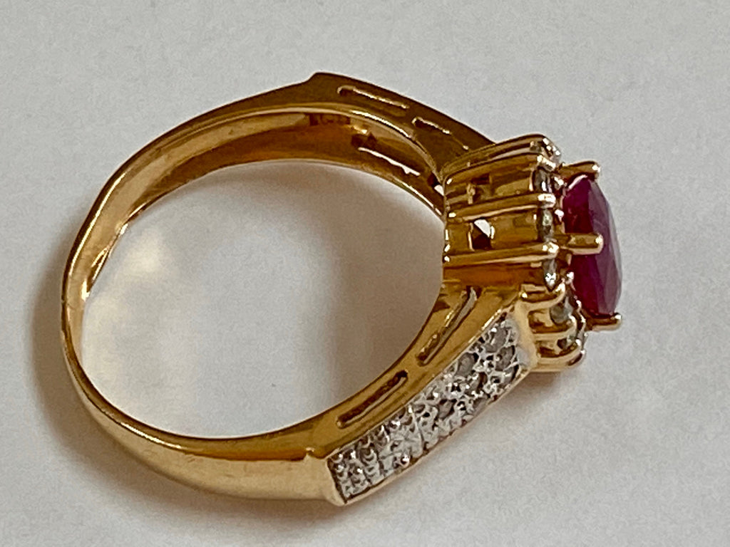 14K Yellow Gold Ruby and Diamond Ring, Size 7