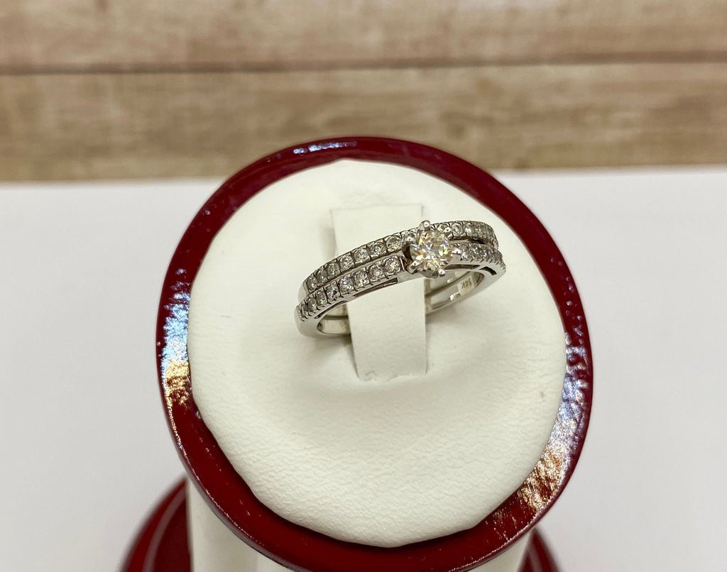 14K White Gold Diamond Wedding Ring Set - Size US 5