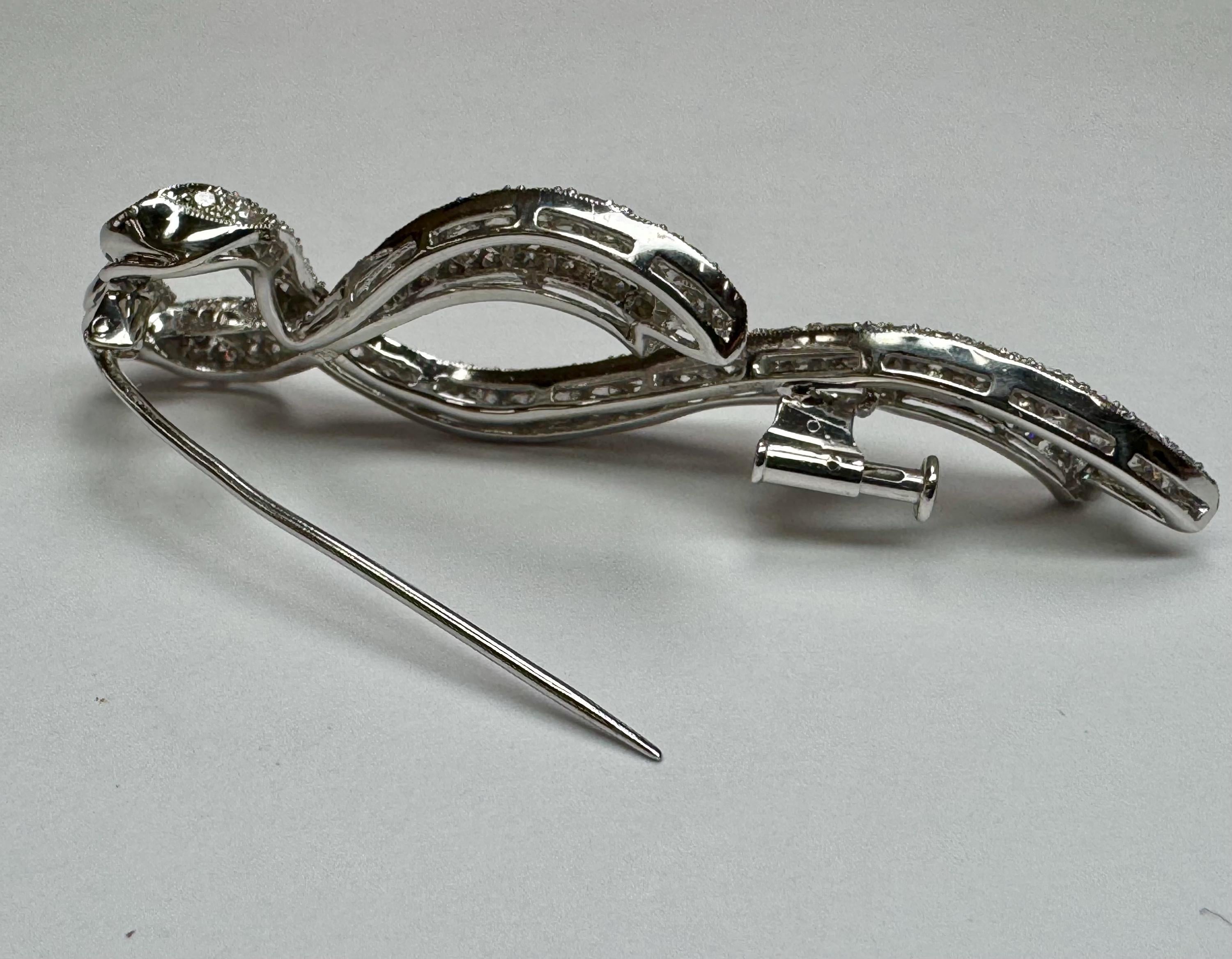 18K White Gold Diamond Brooch: Heart-Ribbon Design ALOPA Luxury Pin
