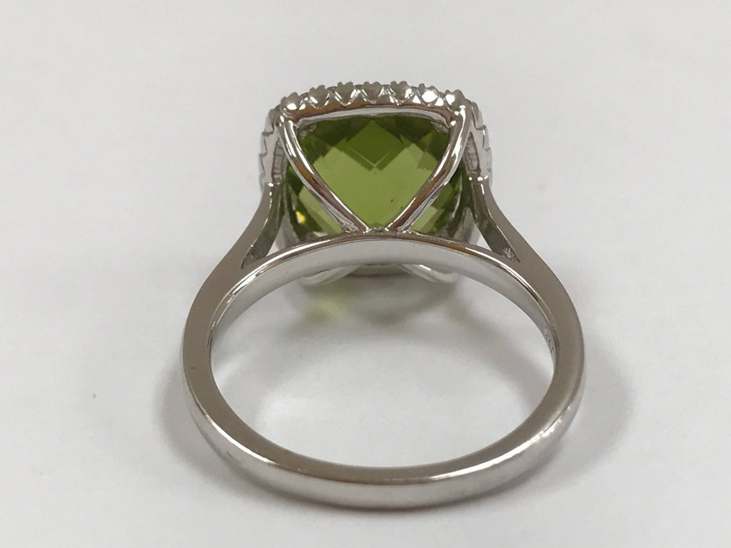 14K White Gold Peridot Ring and Necklace Set: Diamond Accents