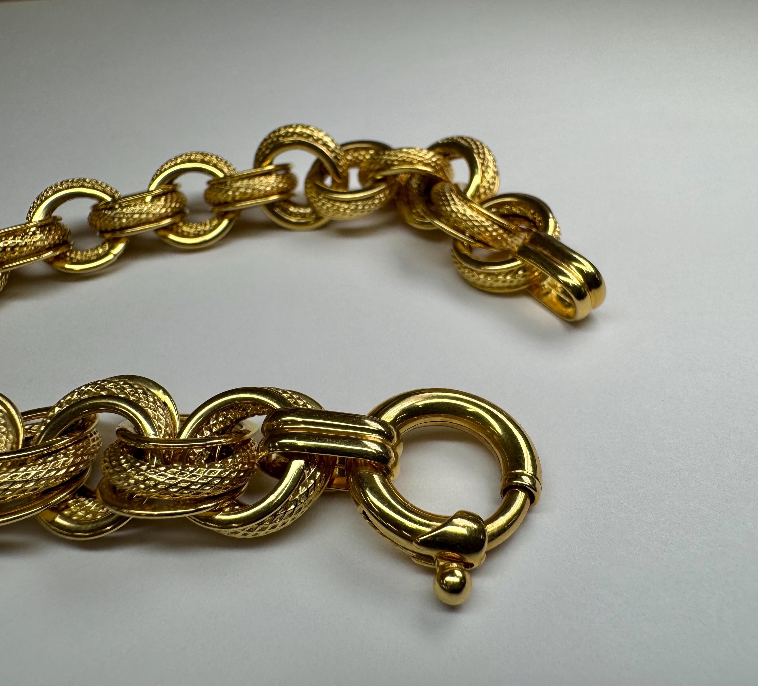 14K Yellow Gold Hollow Link Bracelet - Italy, 8 3/4"