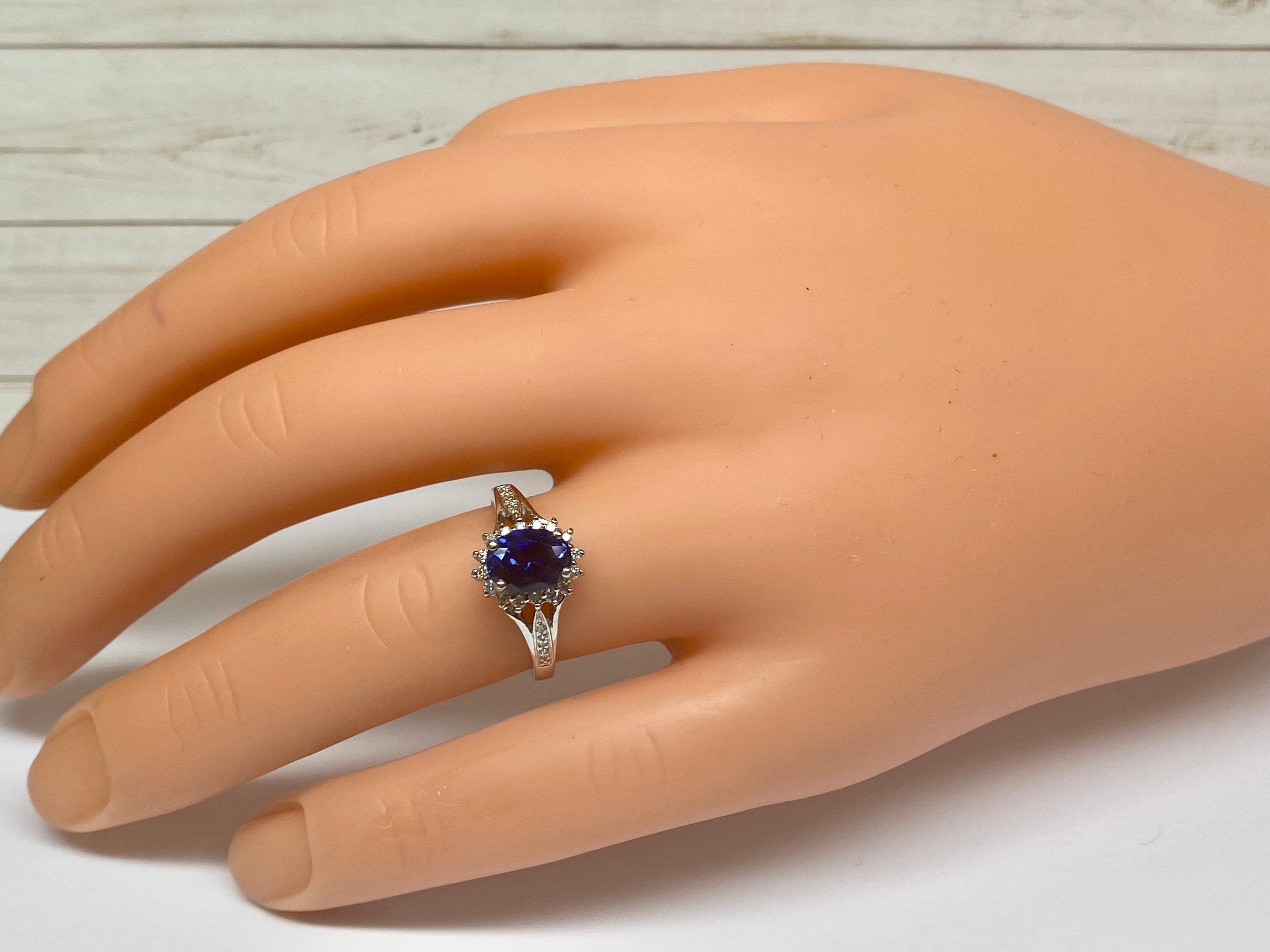 18K White Solid Gold With Natural  Oval Cut Ceylon Sapphire &  Diamond Ring!!!!