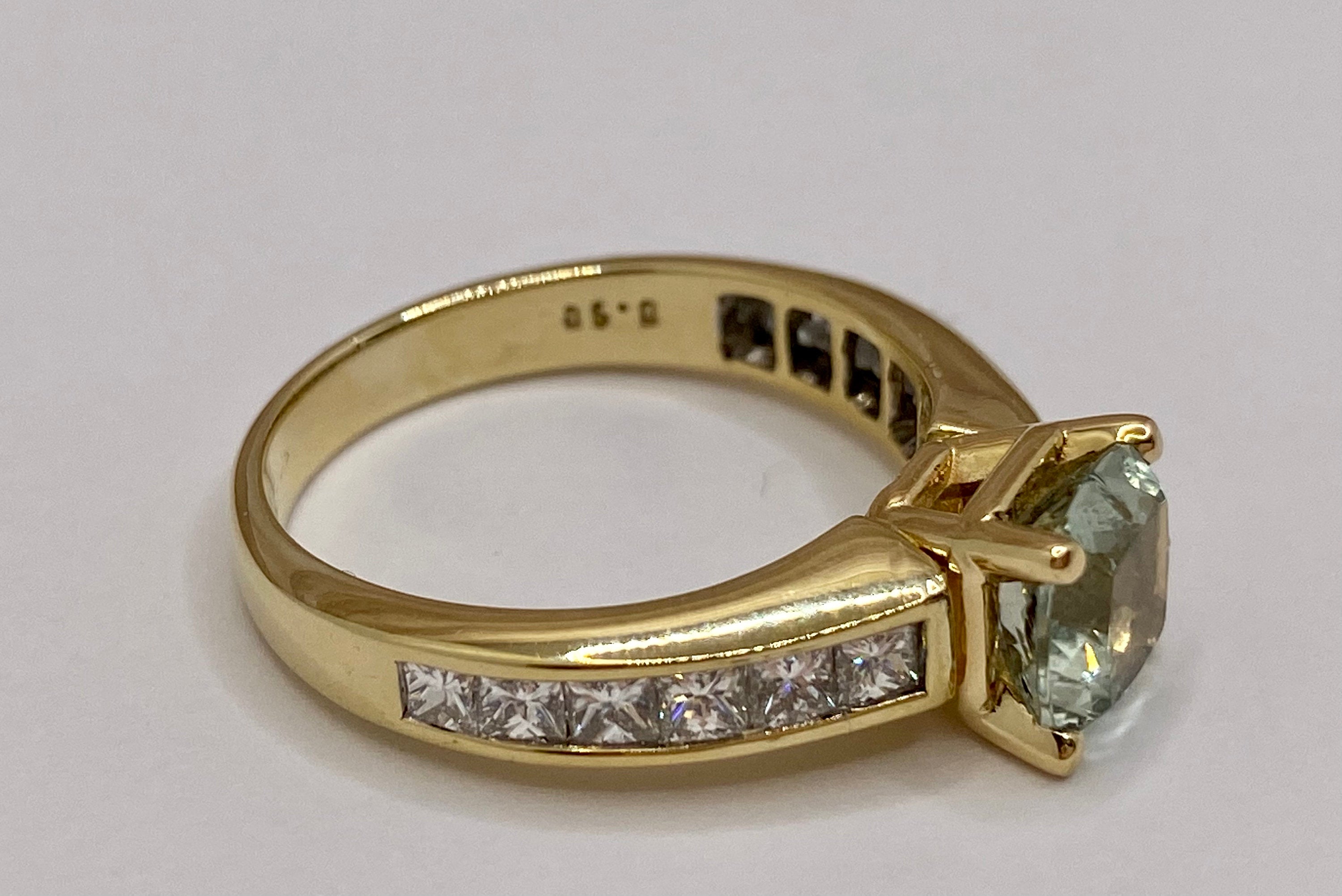 14K Yellow Gold Aquamarine Diamond Statement Ring, Size 8