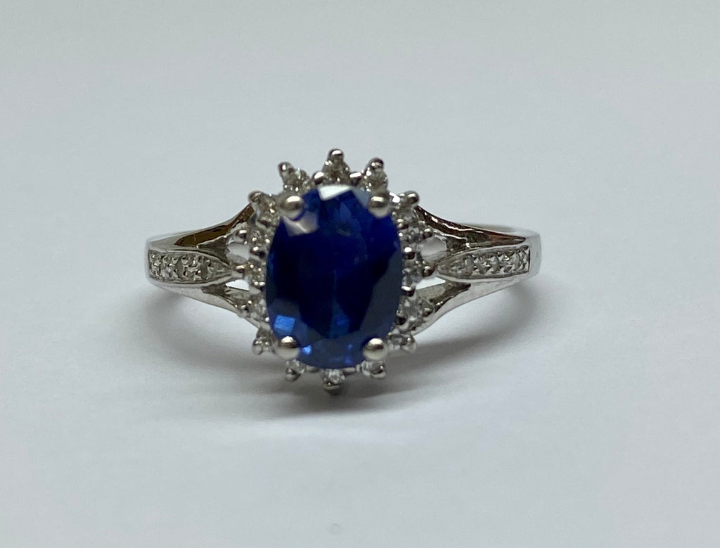 18K White Solid Gold With Natural  Oval Cut Ceylon Sapphire &  Diamond Ring!!!!