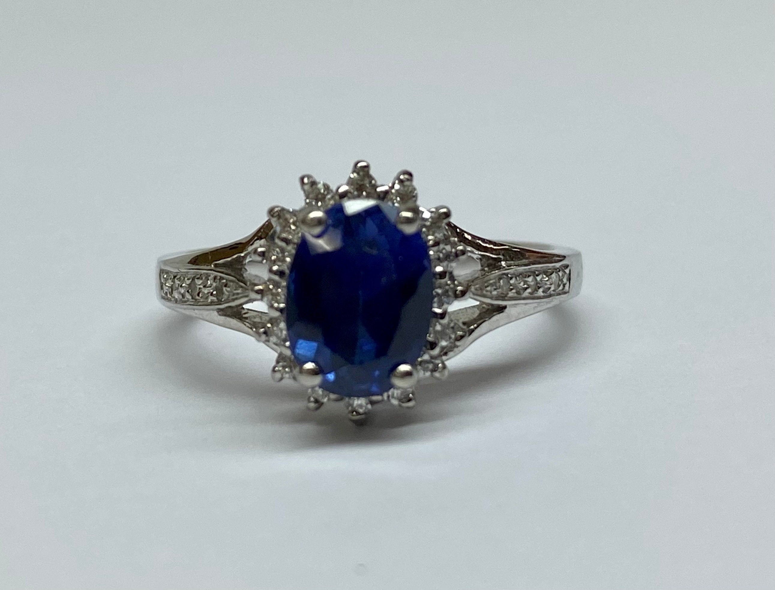 18K White Solid Gold With Natural  Oval Cut Ceylon Sapphire &  Diamond Ring!!!!