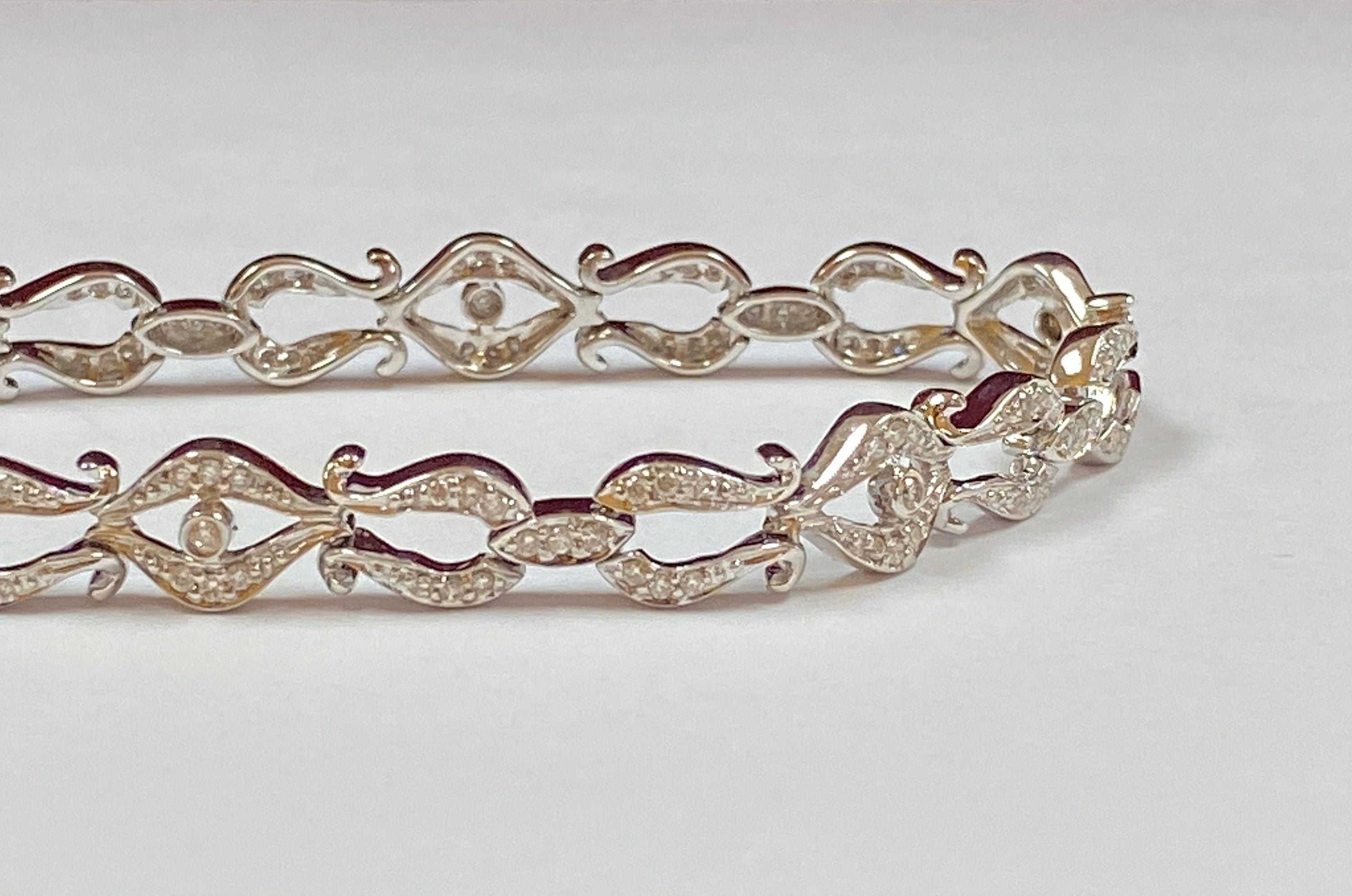 14K White Solid Gold Diamond Women's Bracelet !!!!!