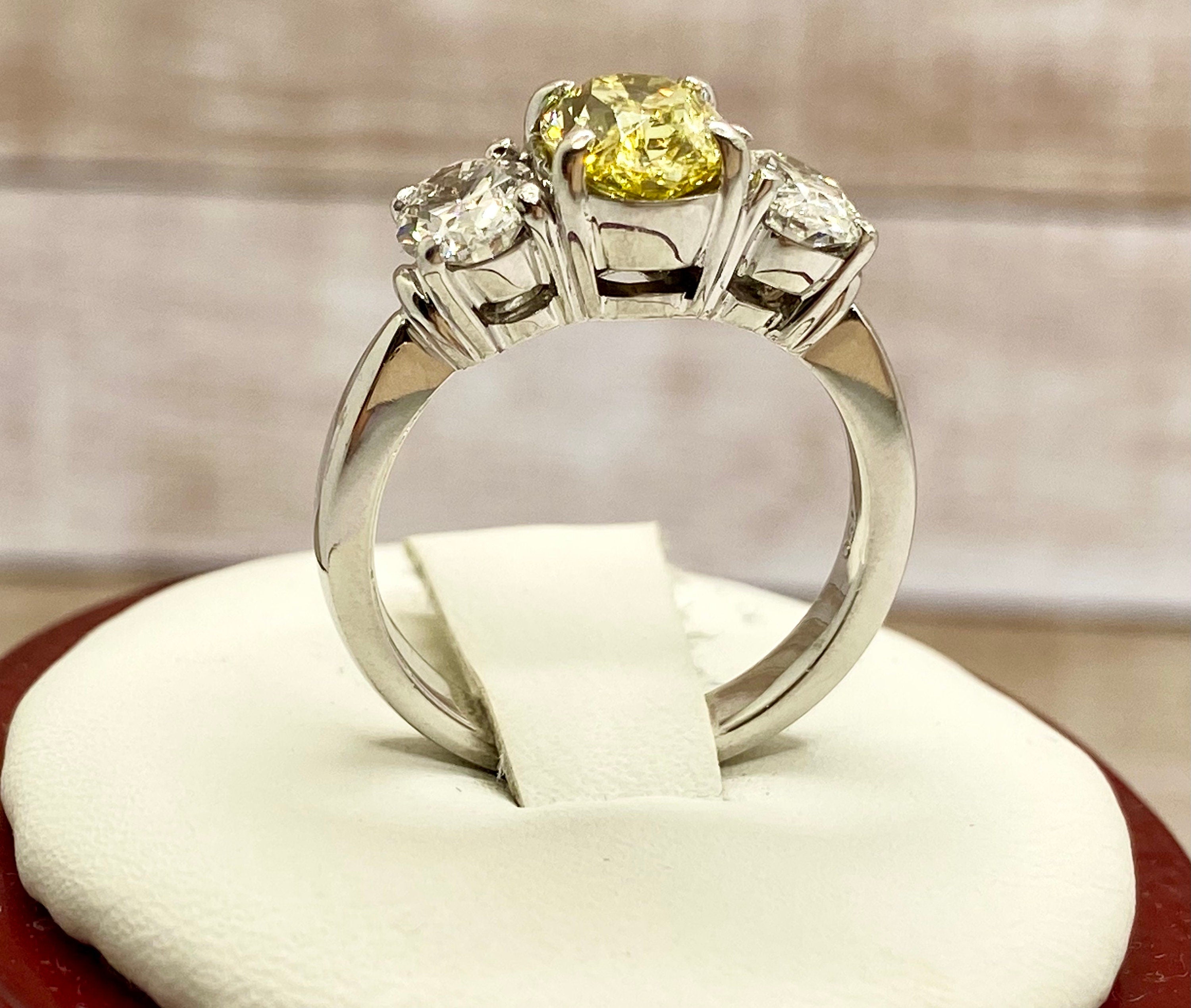 18K White Gold Fancy Yellow Diamond Ring, VS1 Clarity, Size 5 1/4