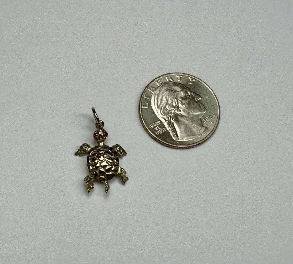 14k White Gold Sea Turtle Pendant with Ruby Eyes