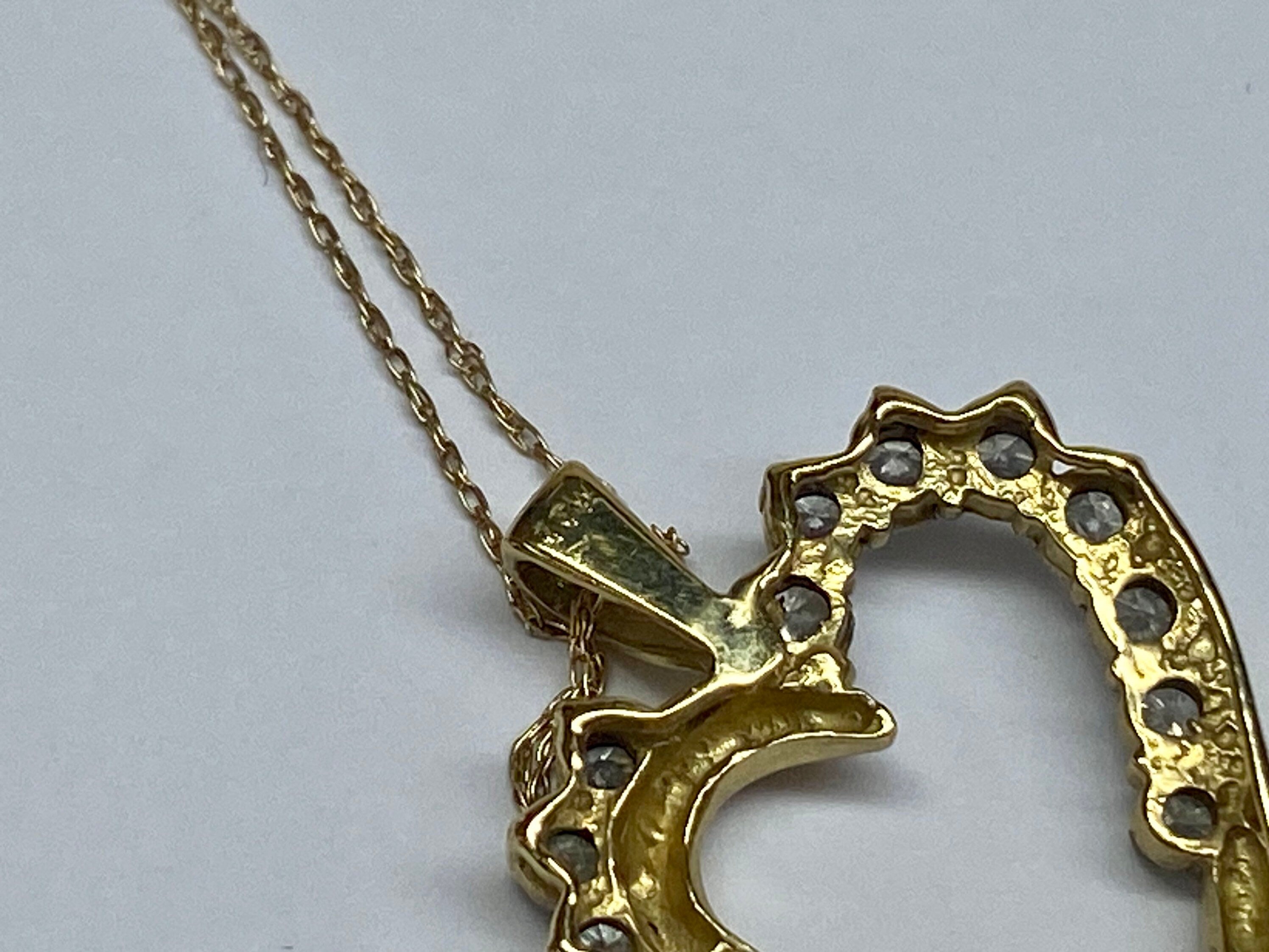 10K Yellow Solid Gold And Diamond Heart Pendant Necklace!!!!!