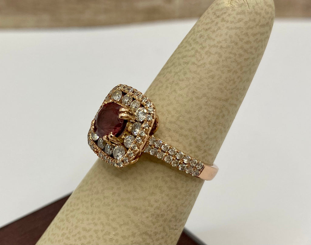 14K Rose Gold Diamond Ring: Smoky Quartz Halo, Size 6.5