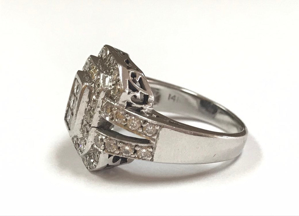 14K Solid White Gold Diamond Ring!!! Size 7.5