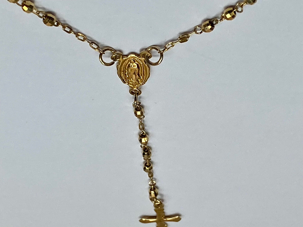 14k Yellow Gold Rosary Necklace - 22 inch Women's Cross
