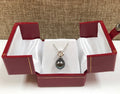 14K Solid White Gold Chain With Black Tahitian Pearl And Diamond Necklace!!!